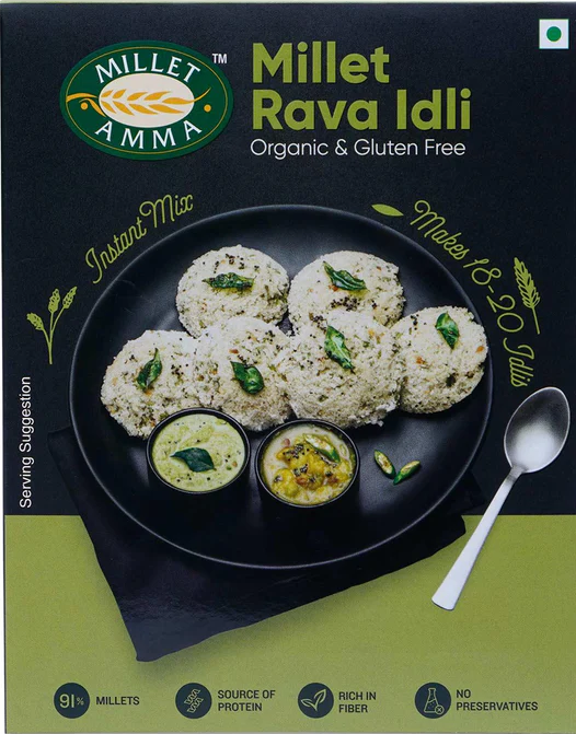 Millet Rava Idli Mix | 250 GMS Pack | 92% Millet Content | Easy & Ready to Cook | Instant Millet Breakfast Mix | Rich in Protein & High Fiber | 100% Vegan